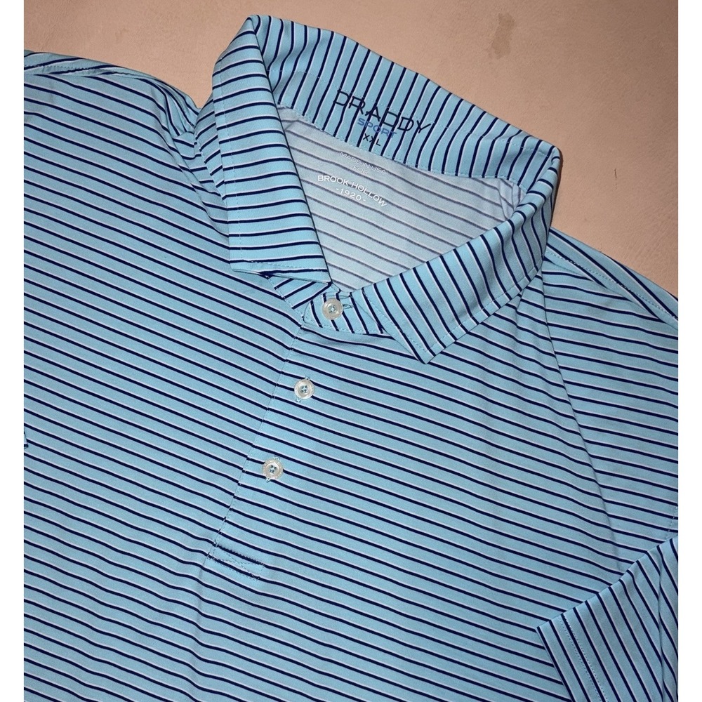 B Draddy Sport Golf Polo Shirt Mens 2XL XXL Blue Striped Performance Stretch